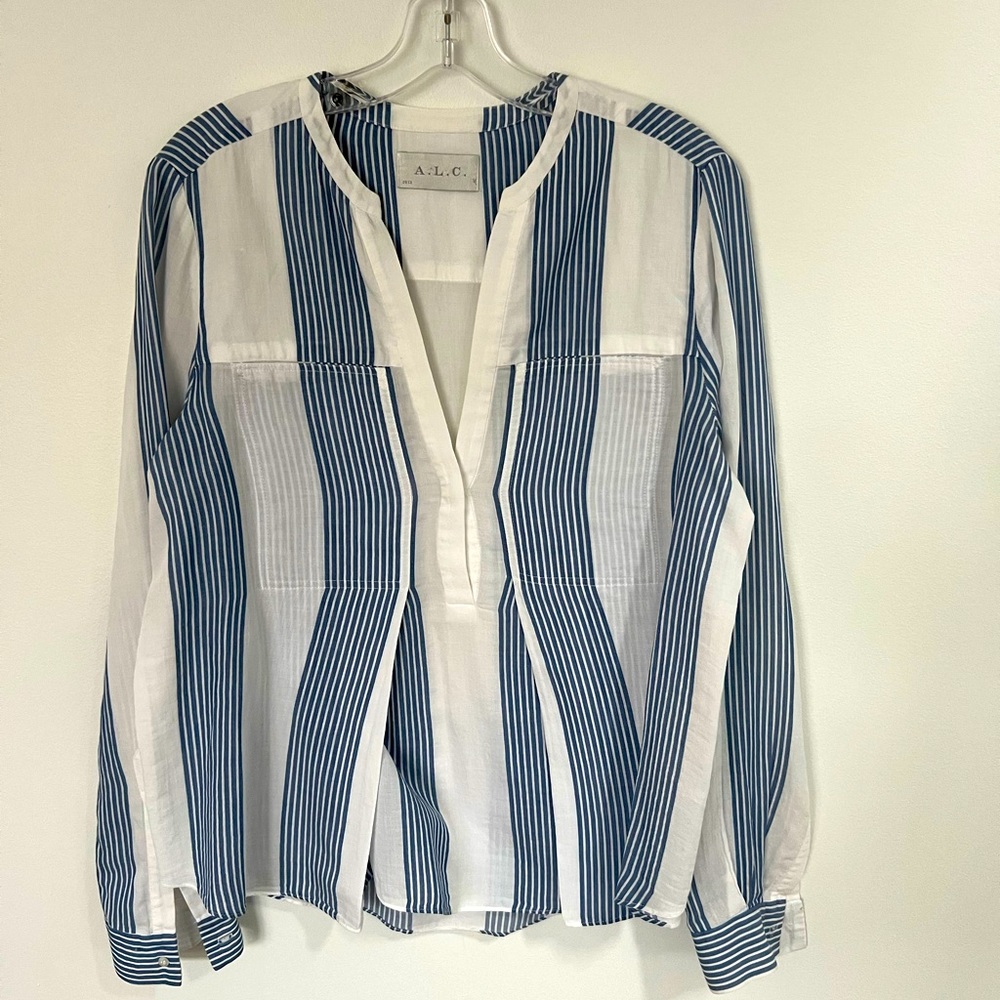 A.L.C. Blue and white striped blouse.
